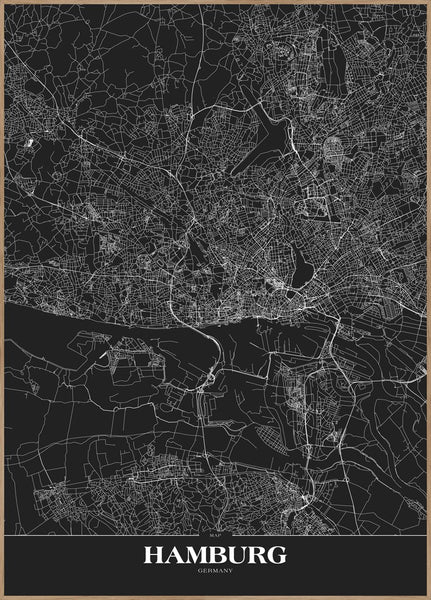 Karte Hamburg Black | Plakatbrett