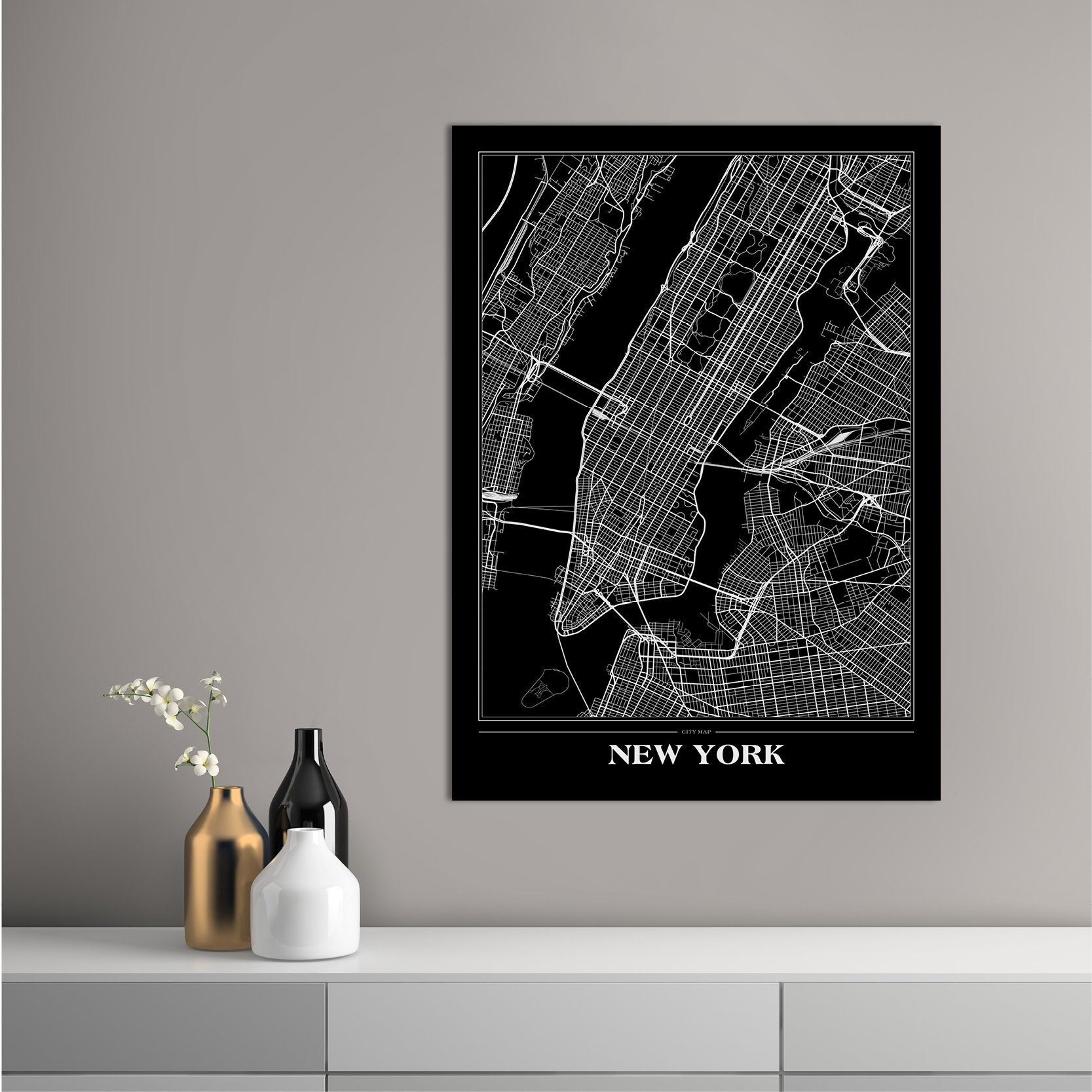Karte New York Schwarz | POSTERBAND