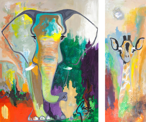Set: Gade / Elefant Dream & Giraf Dream | Handgefertigtes Gemälde